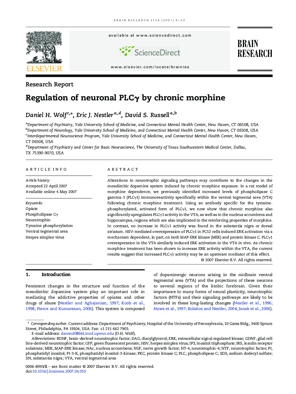 Regulation of neuronal PLCγ by chronic morphine