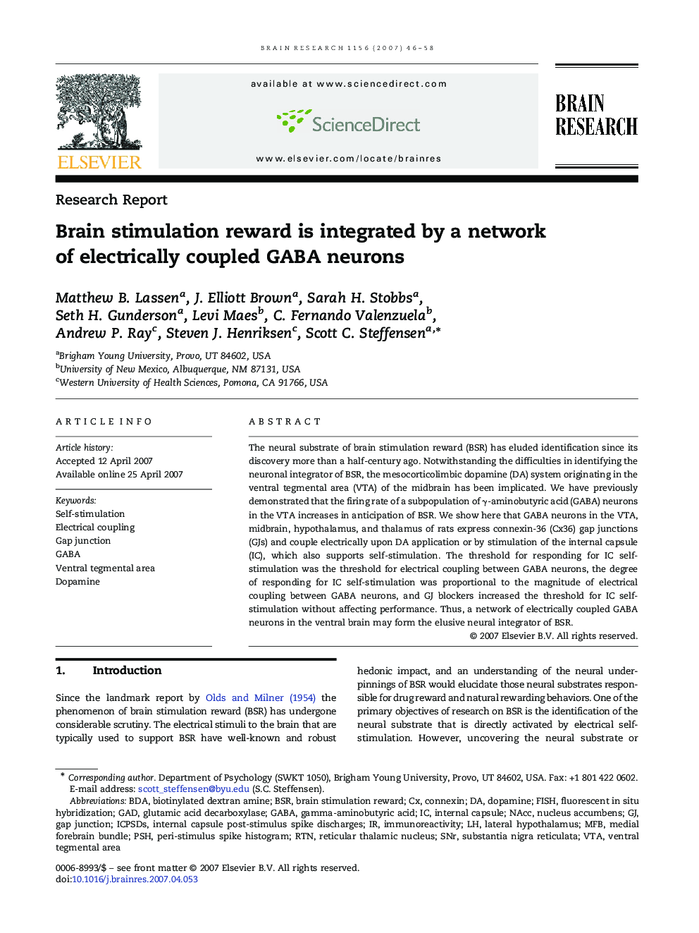 Brain stimulation reward is integrated by a network of electrically coupled GABA neurons