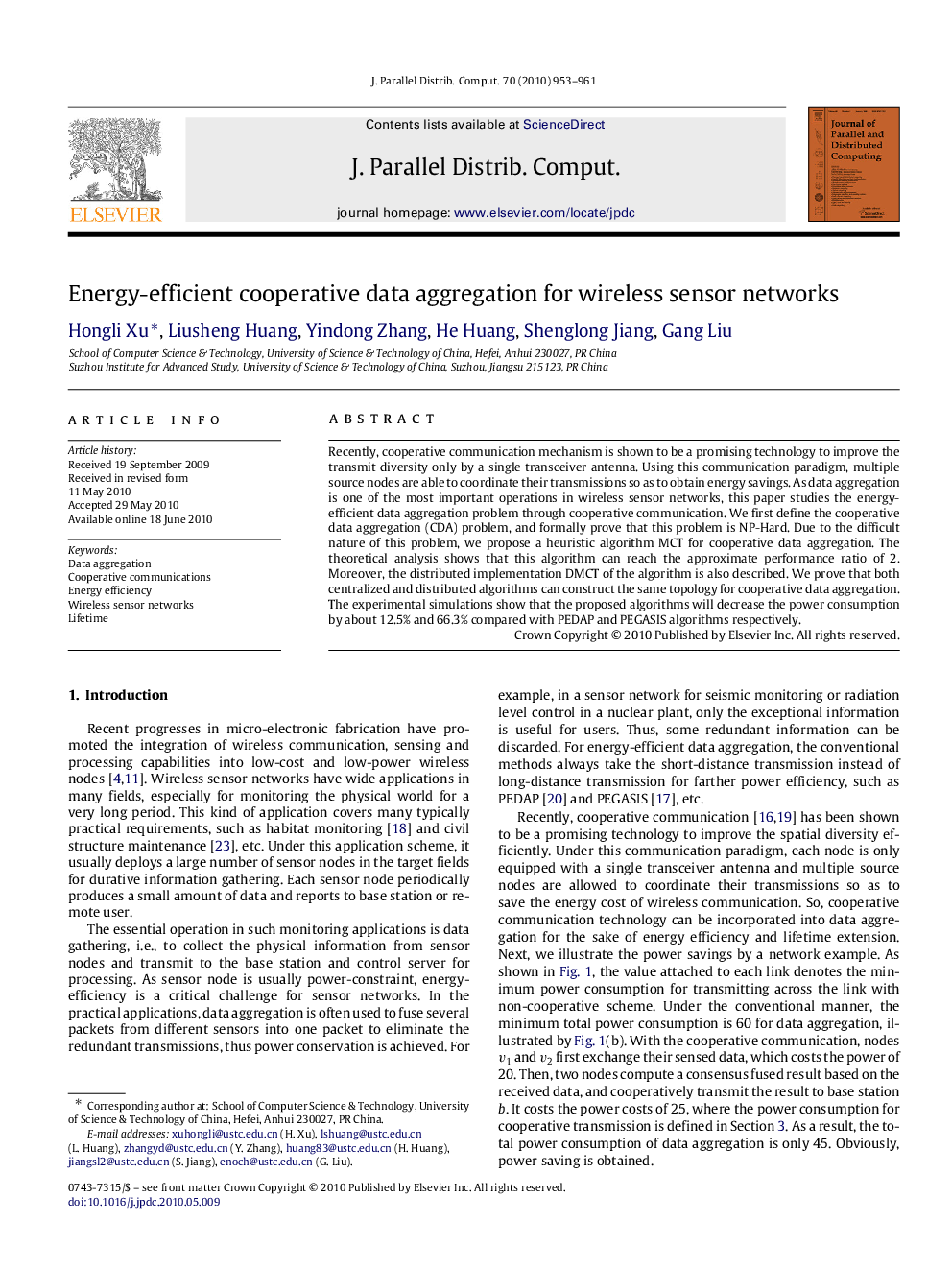 Energy-efficient cooperative data aggregation for wireless sensor networks