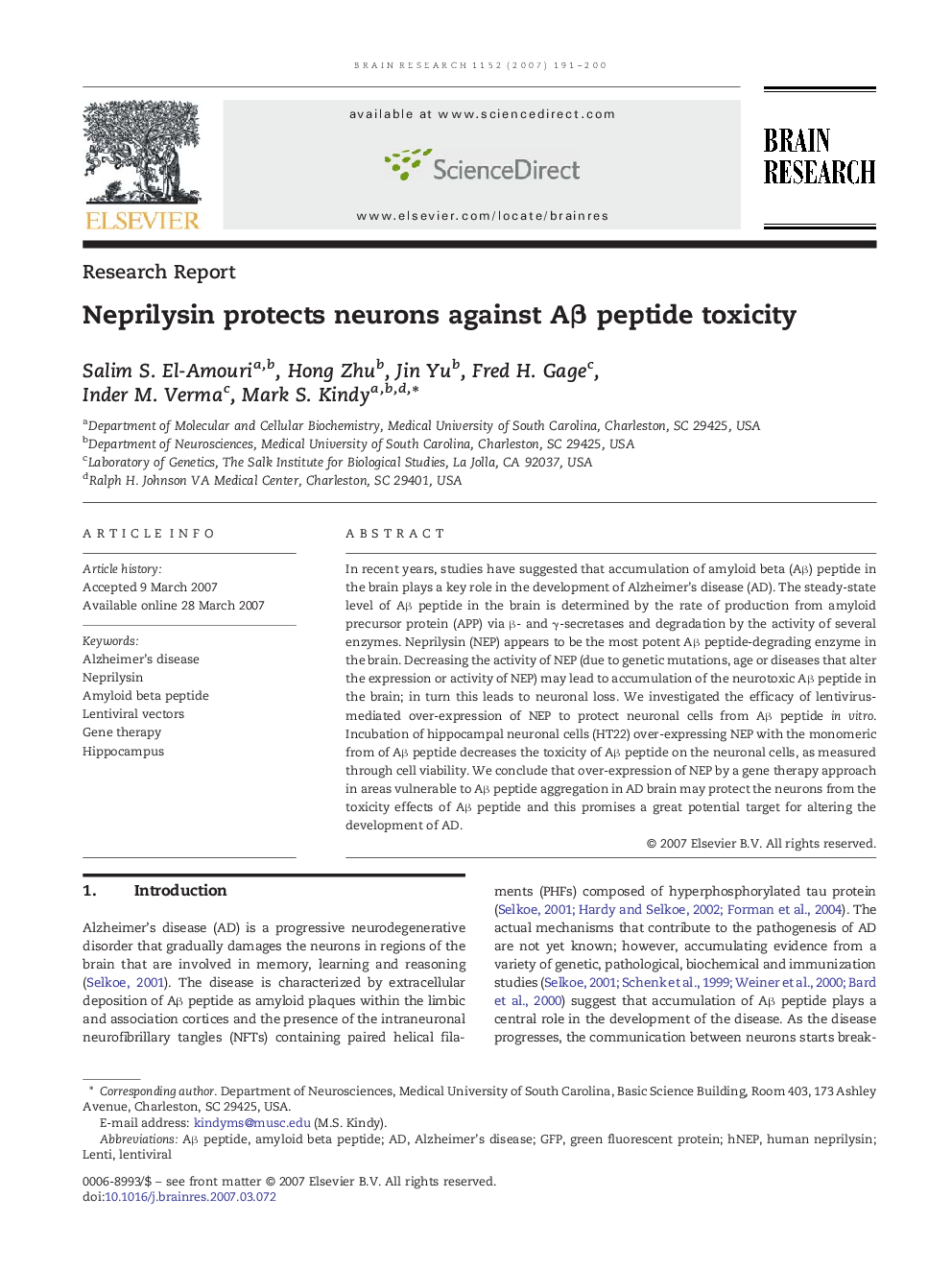 Neprilysin protects neurons against Aβ peptide toxicity