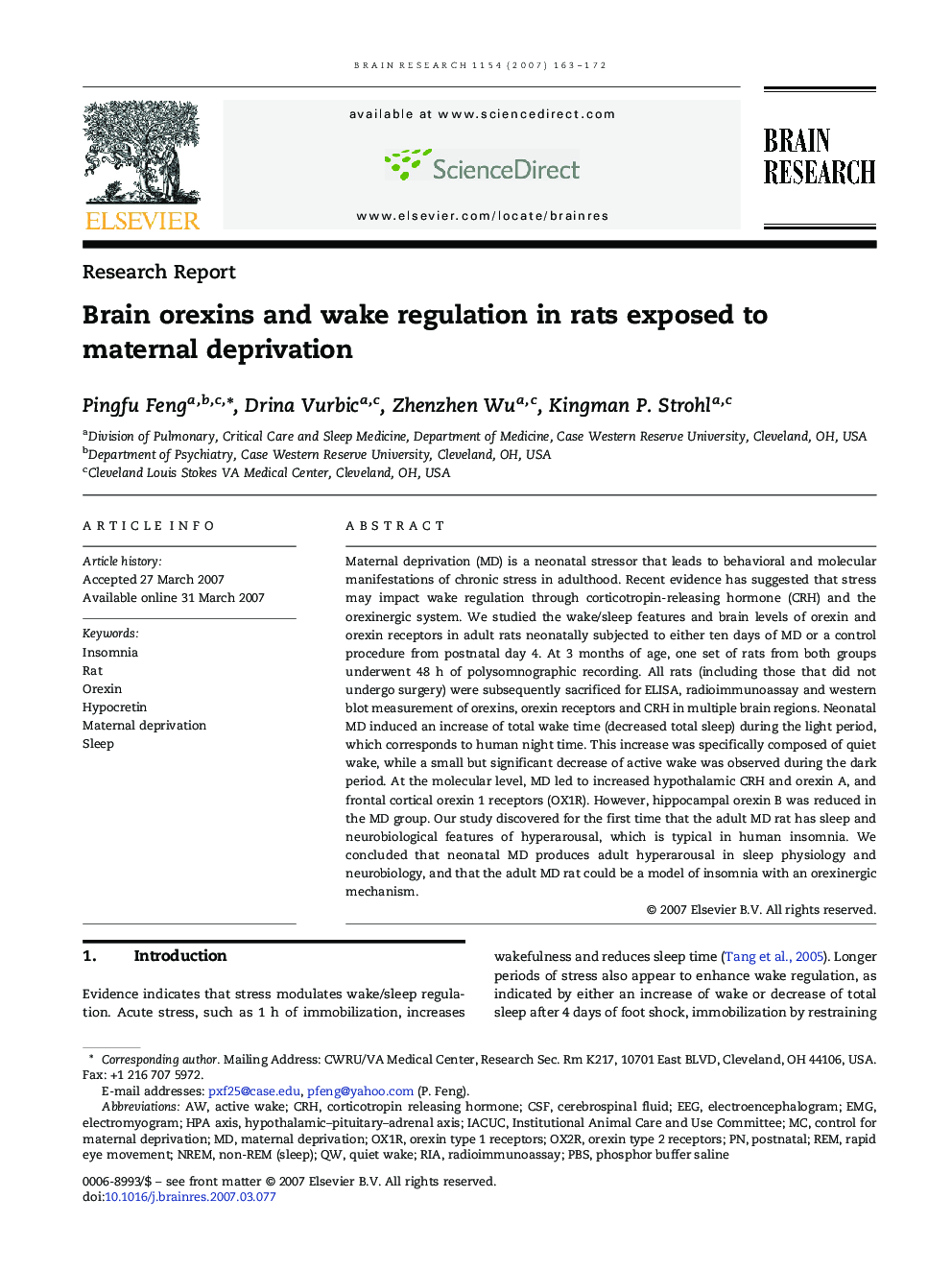 Brain orexins and wake regulation in rats exposed to maternal deprivation