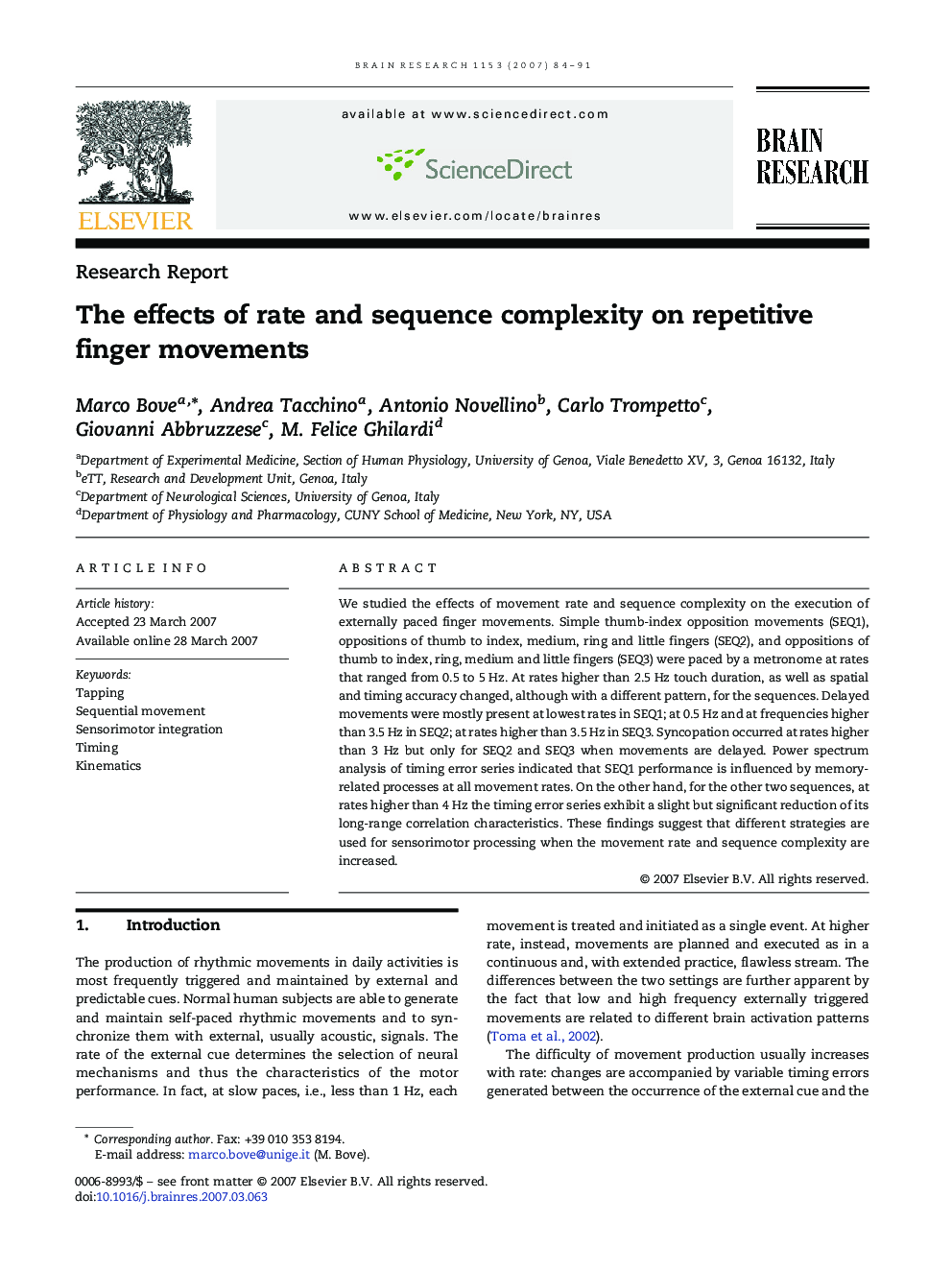 The effects of rate and sequence complexity on repetitive finger movements