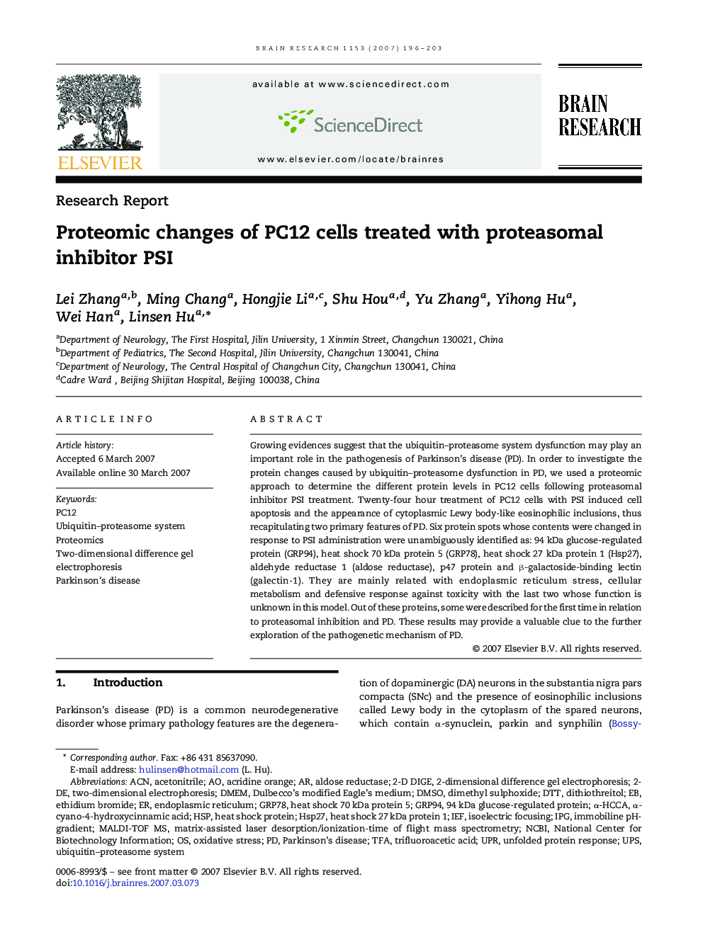 Proteomic changes of PC12 cells treated with proteasomal inhibitor PSI