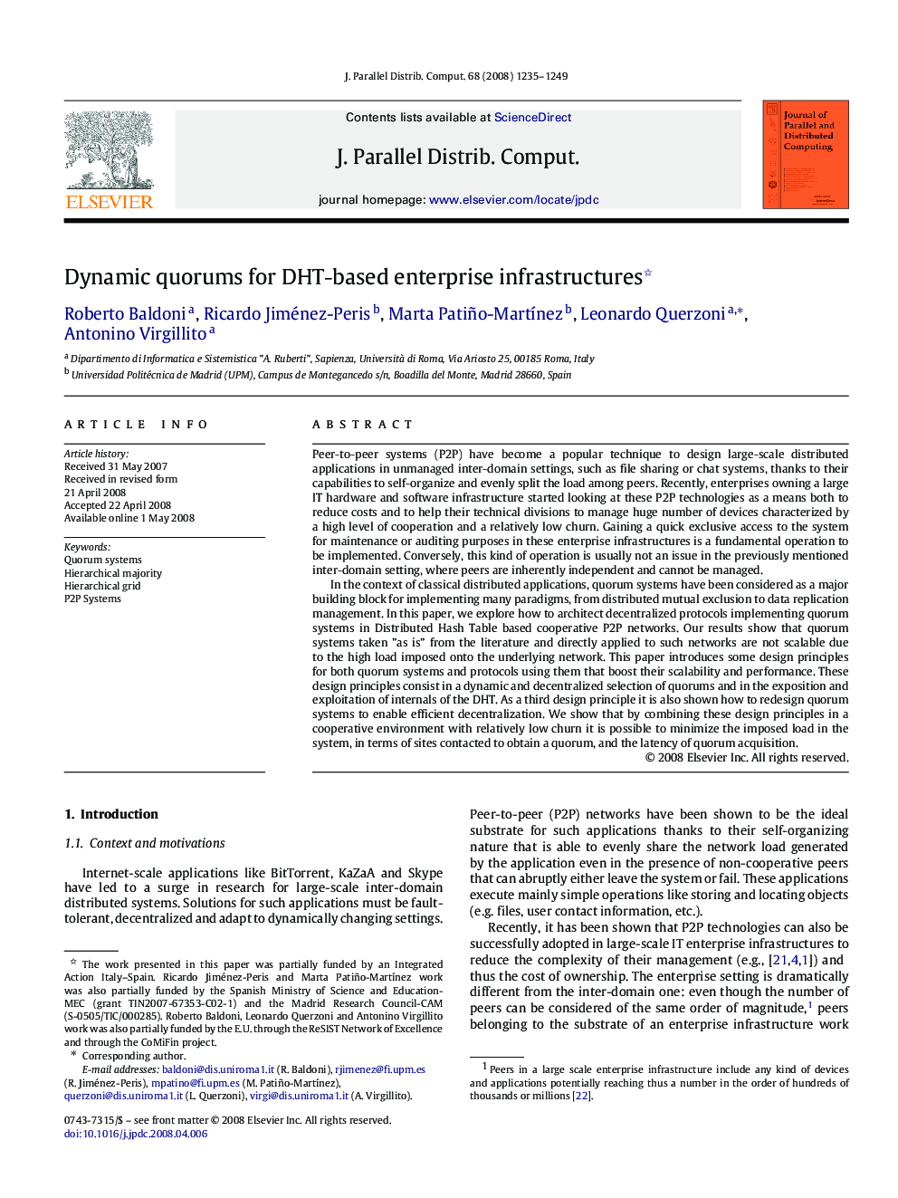 Dynamic quorums for DHT-based enterprise infrastructures 