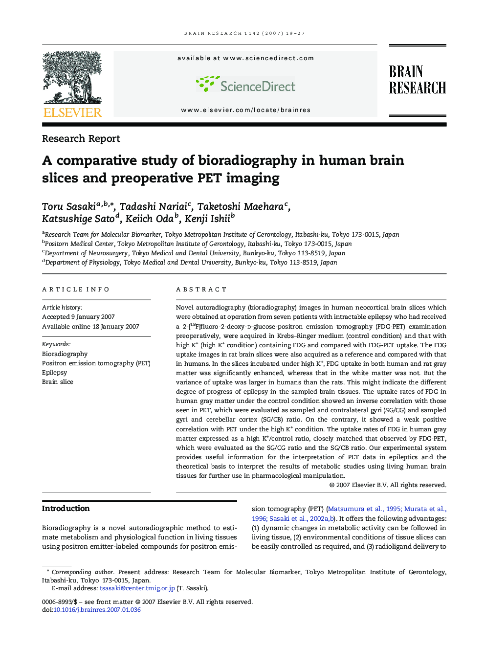 A comparative study of bioradiography in human brain slices and preoperative PET imaging