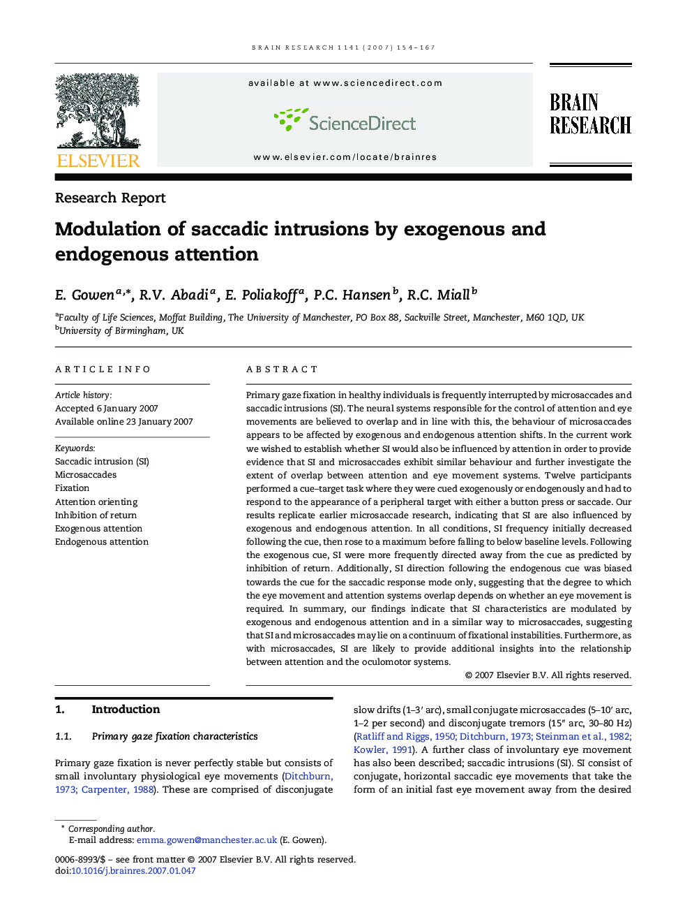 Modulation of saccadic intrusions by exogenous and endogenous attention