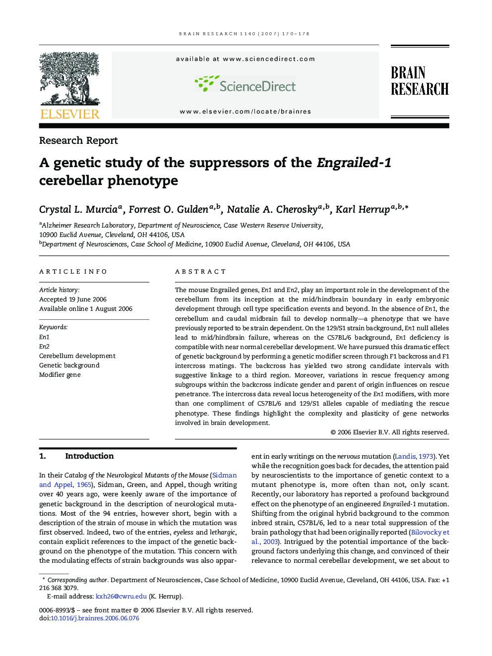 A genetic study of the suppressors of the Engrailed-1 cerebellar phenotype