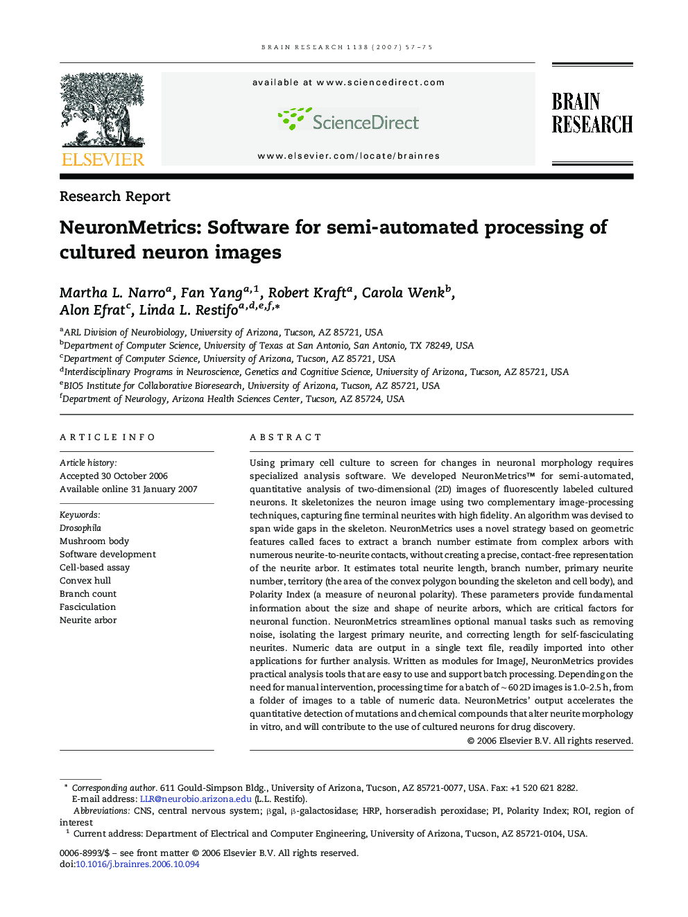 NeuronMetrics: Software for semi-automated processing of cultured neuron images