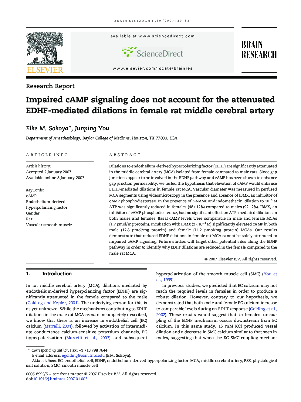 Impaired cAMP signaling does not account for the attenuated EDHF-mediated dilations in female rat middle cerebral artery
