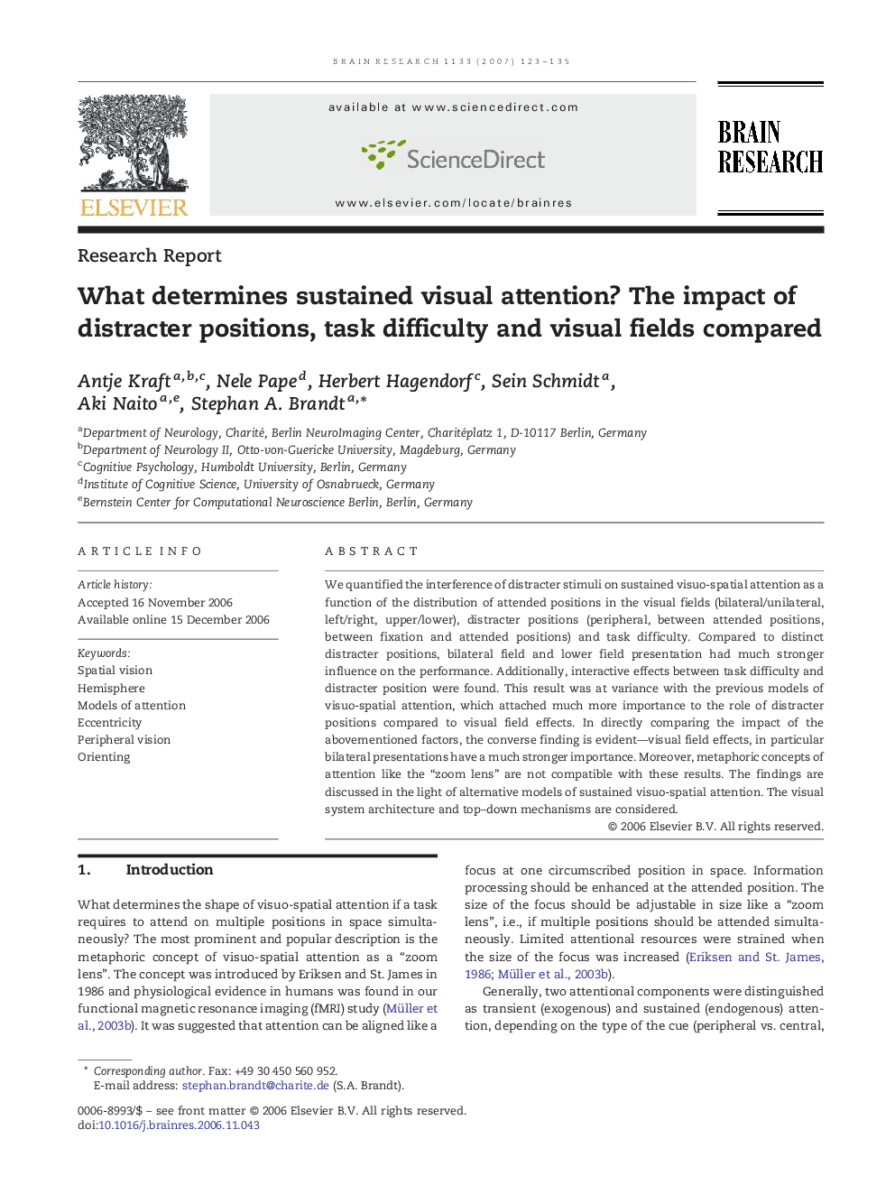 What determines sustained visual attention? The impact of distracter positions, task difficulty and visual fields compared