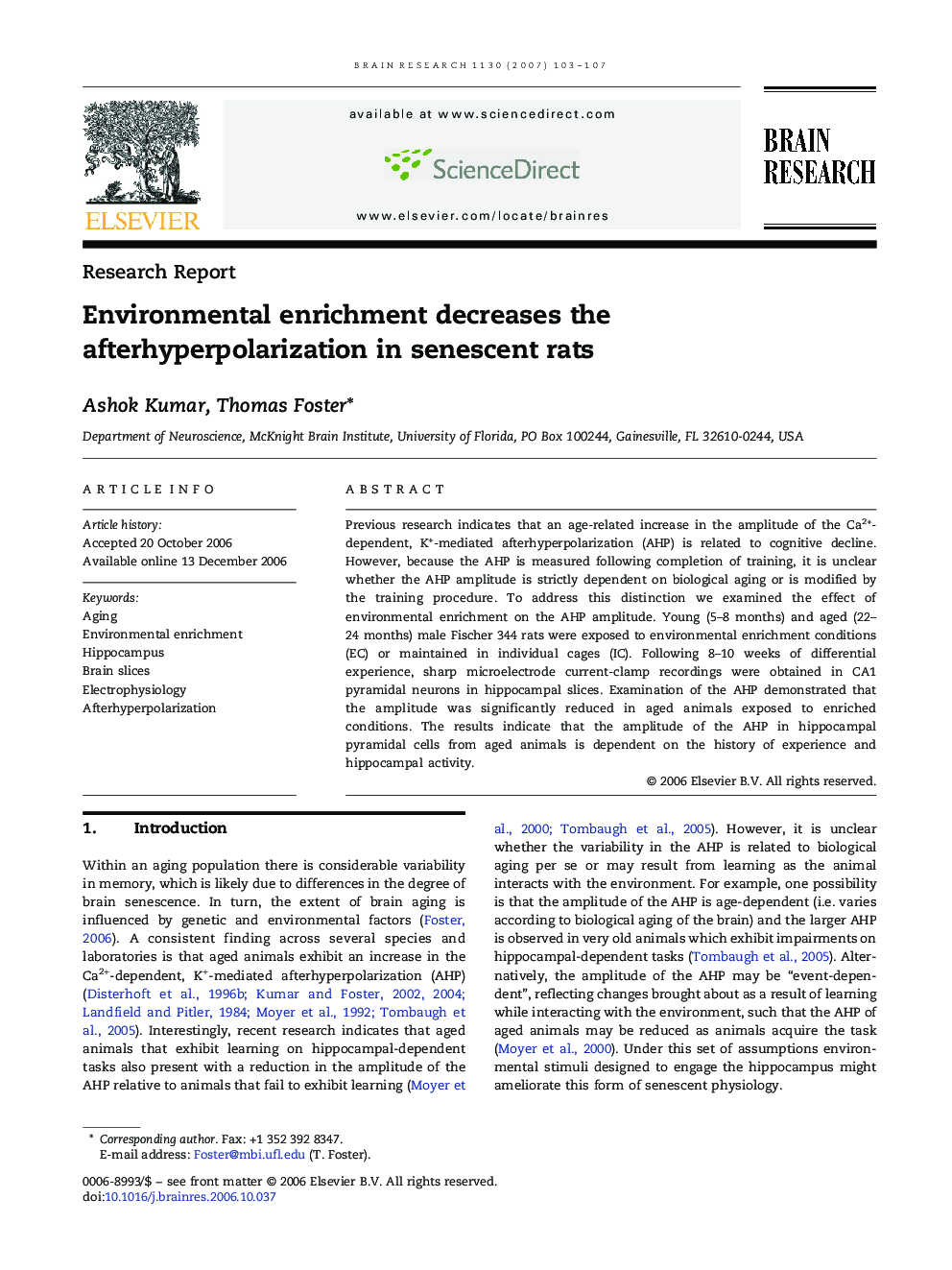 Environmental enrichment decreases the afterhyperpolarization in senescent rats