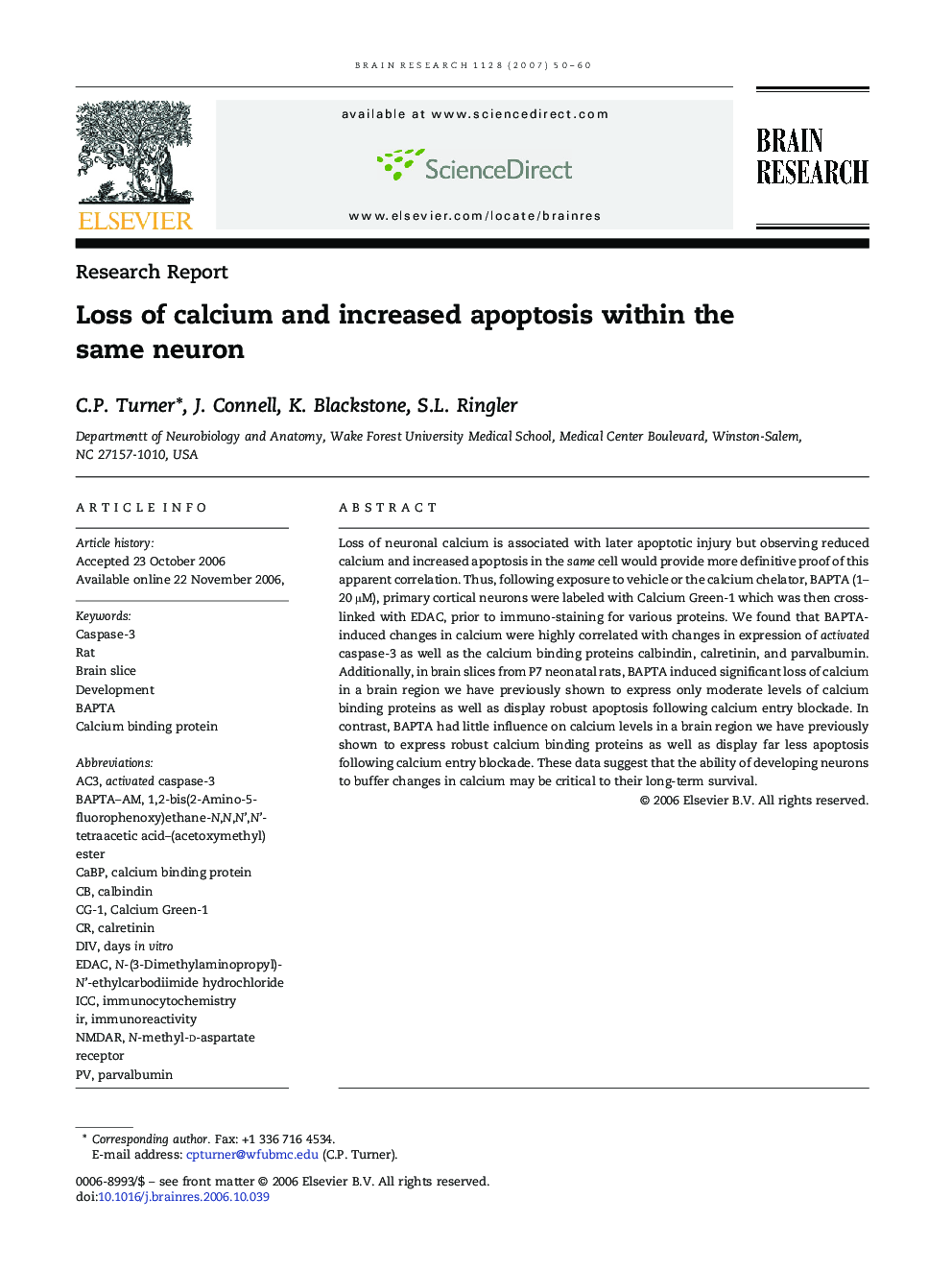 Loss of calcium and increased apoptosis within the same neuron