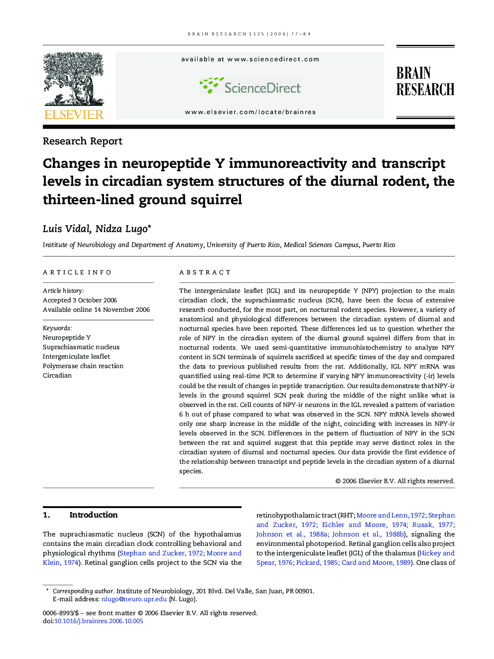 Changes in neuropeptide Y immunoreactivity and transcript levels in circadian system structures of the diurnal rodent, the thirteen-lined ground squirrel
