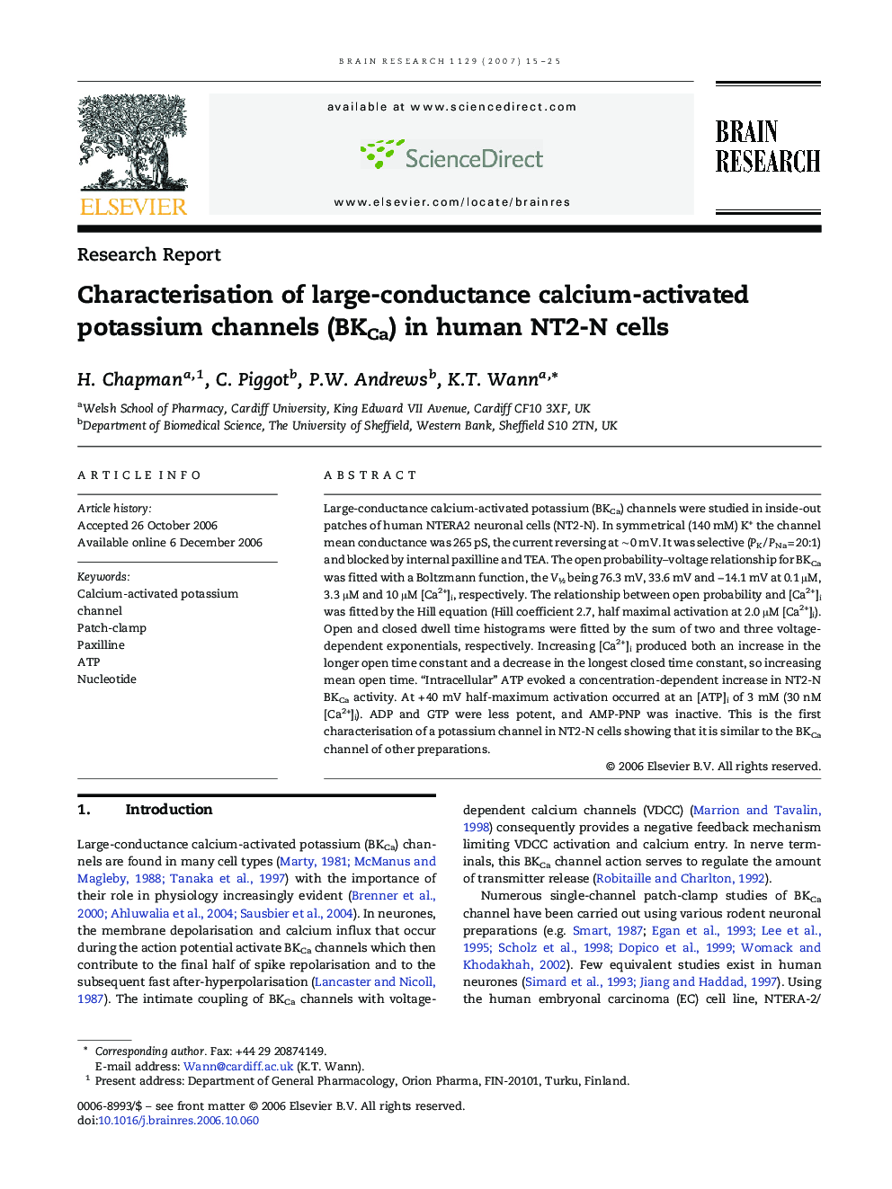 عکس صفحه اول مقاله: Characterisation of large-conductance calcium-activated potassium channels (BKCa) in human NT2-N cells Characterisation of large-conductance calcium-activated potassium channels (BKCa) in human NT2-N cells