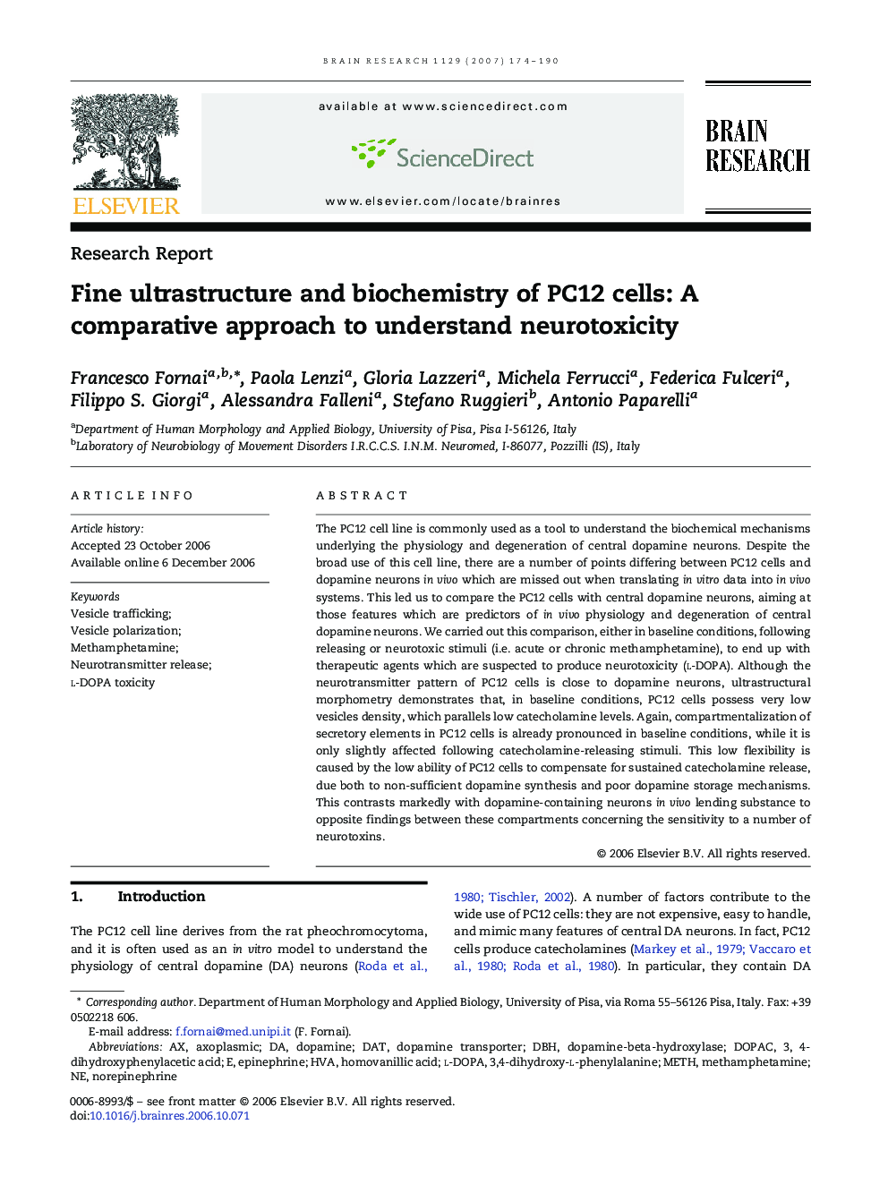 Fine ultrastructure and biochemistry of PC12 cells: A comparative approach to understand neurotoxicity