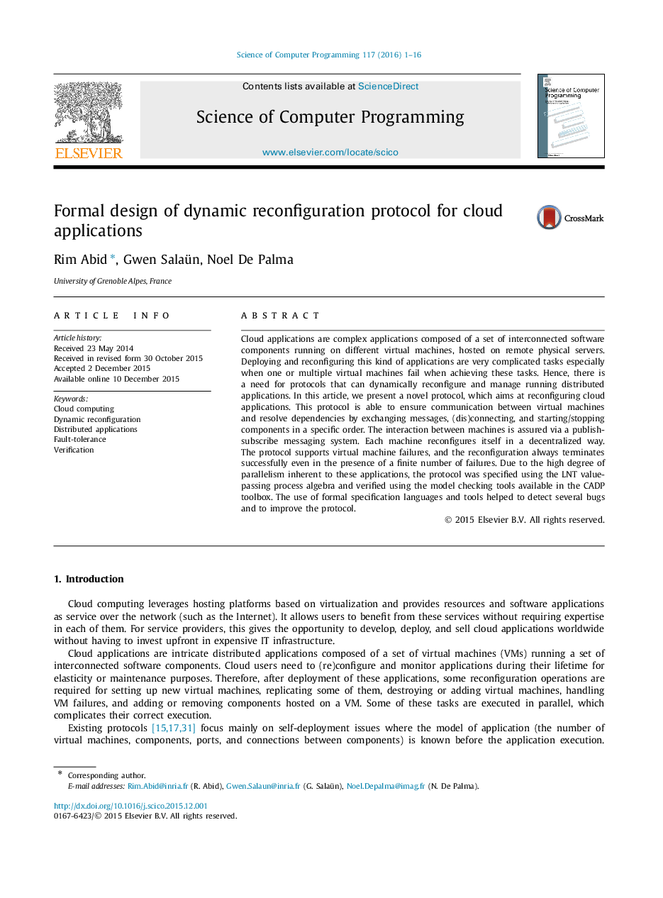 Formal design of dynamic reconfiguration protocol for cloud applications