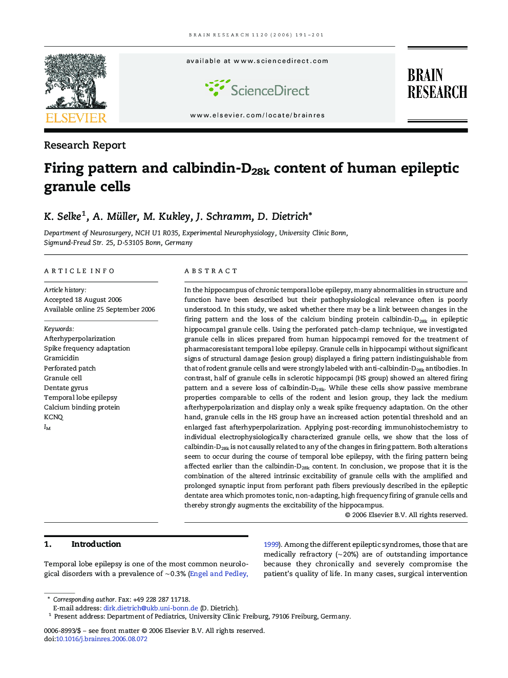 Firing pattern and calbindin-D28k content of human epileptic granule cells