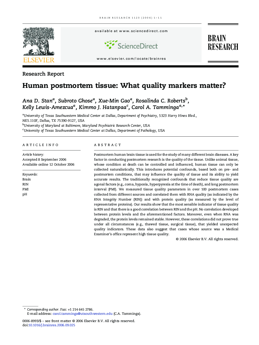 Human postmortem tissue: What quality markers matter?