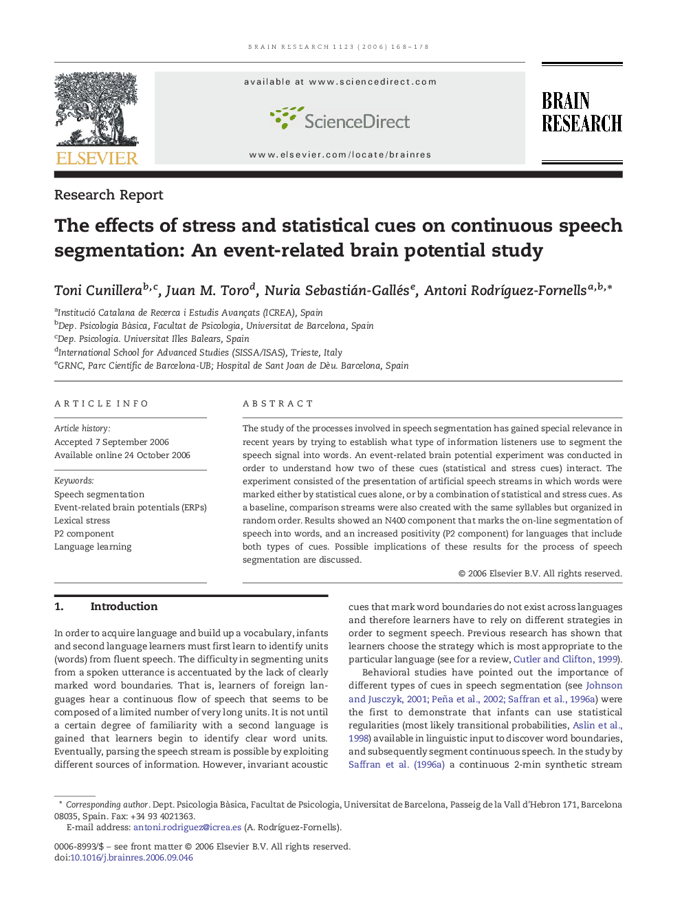 The effects of stress and statistical cues on continuous speech segmentation: An event-related brain potential study