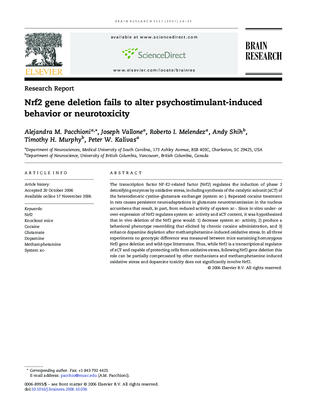 Nrf2 gene deletion fails to alter psychostimulant-induced behavior or neurotoxicity