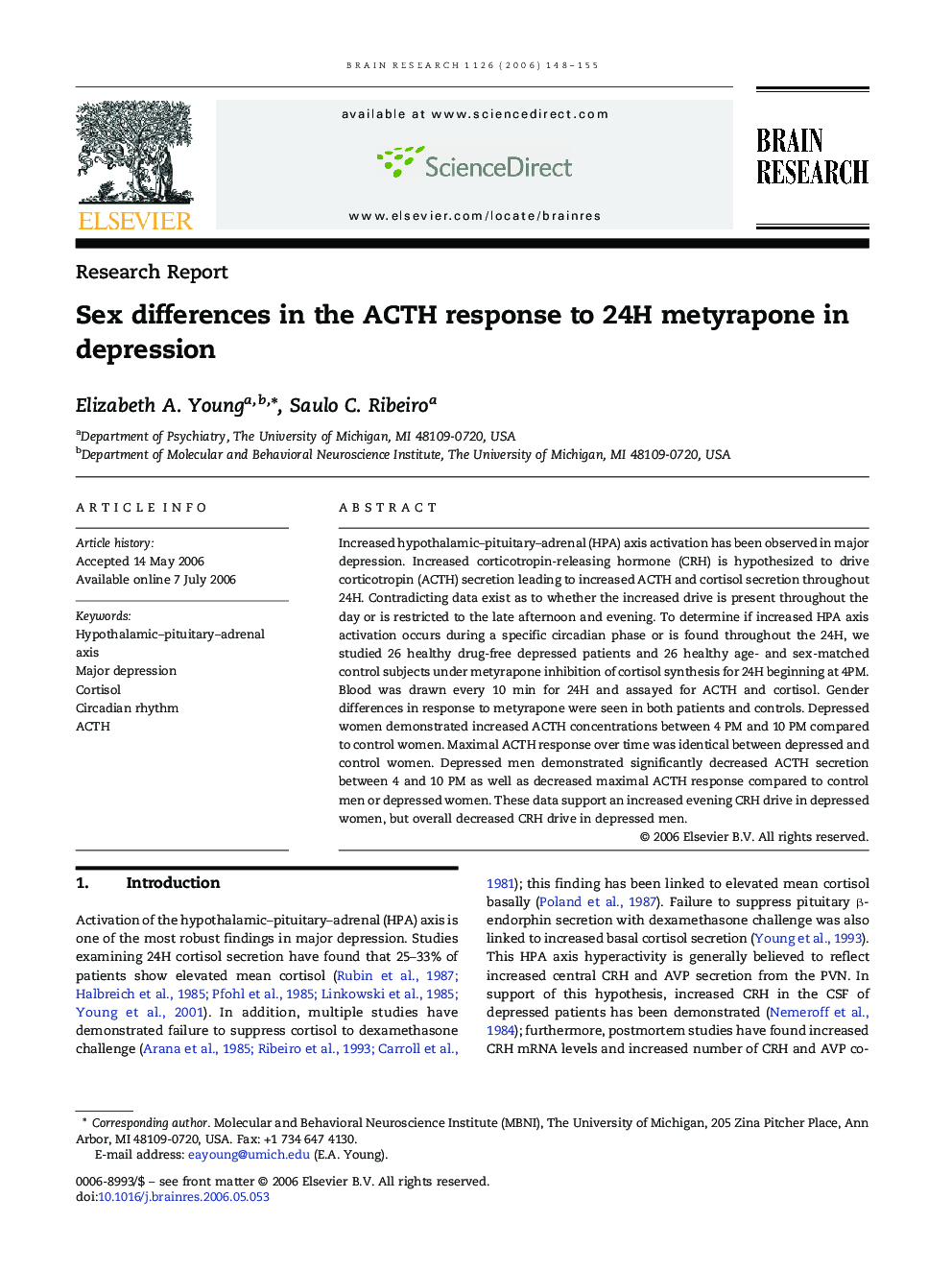 Sex differences in the ACTH response to 24H metyrapone in depression