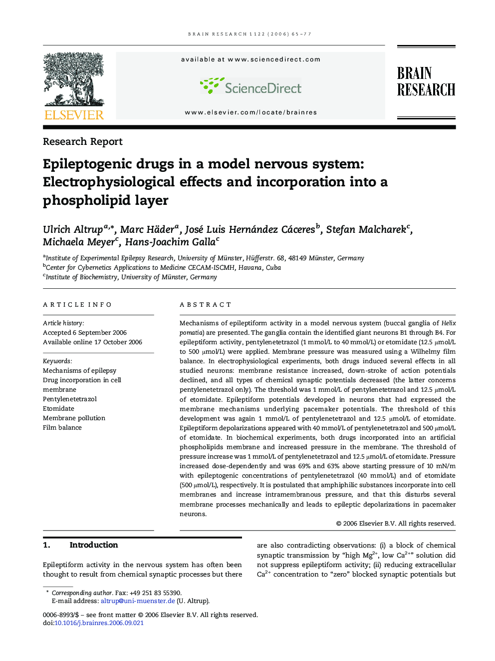 Epileptogenic drugs in a model nervous system: Electrophysiological effects and incorporation into a phospholipid layer