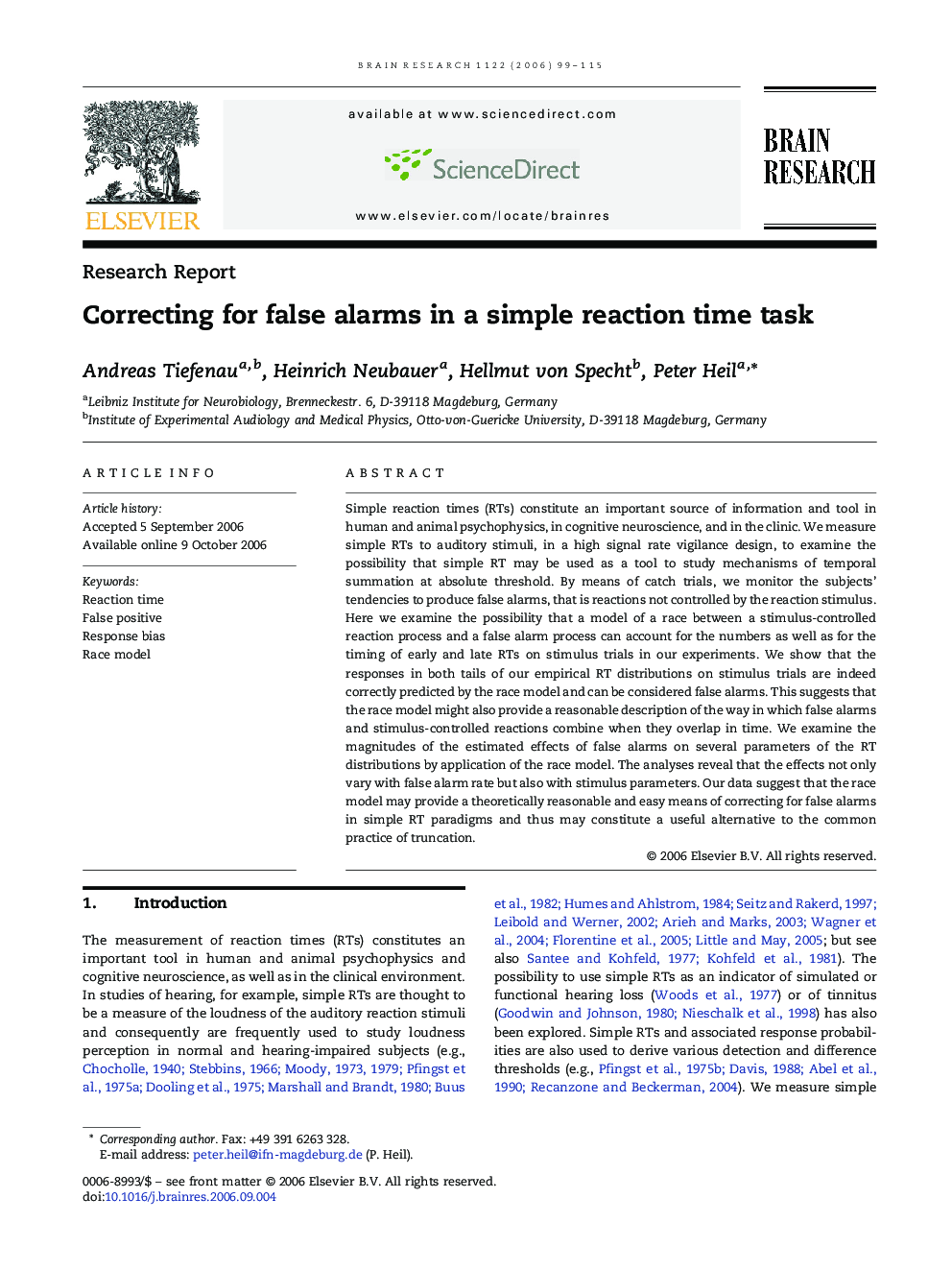 Correcting for false alarms in a simple reaction time task