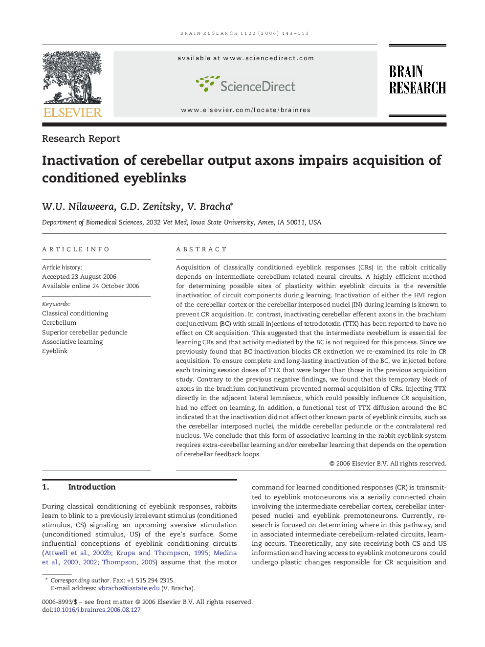 Inactivation of cerebellar output axons impairs acquisition of conditioned eyeblinks