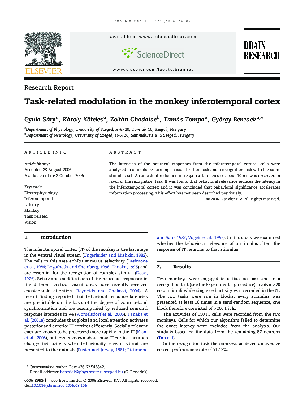 Task-related modulation in the monkey inferotemporal cortex