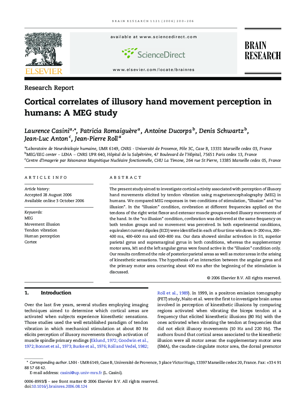 Cortical correlates of illusory hand movement perception in humans: A MEG study