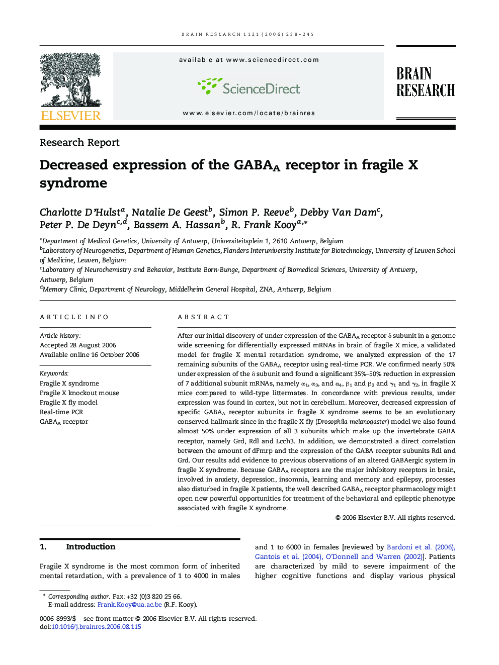 Decreased expression of the GABAA receptor in fragile X syndrome