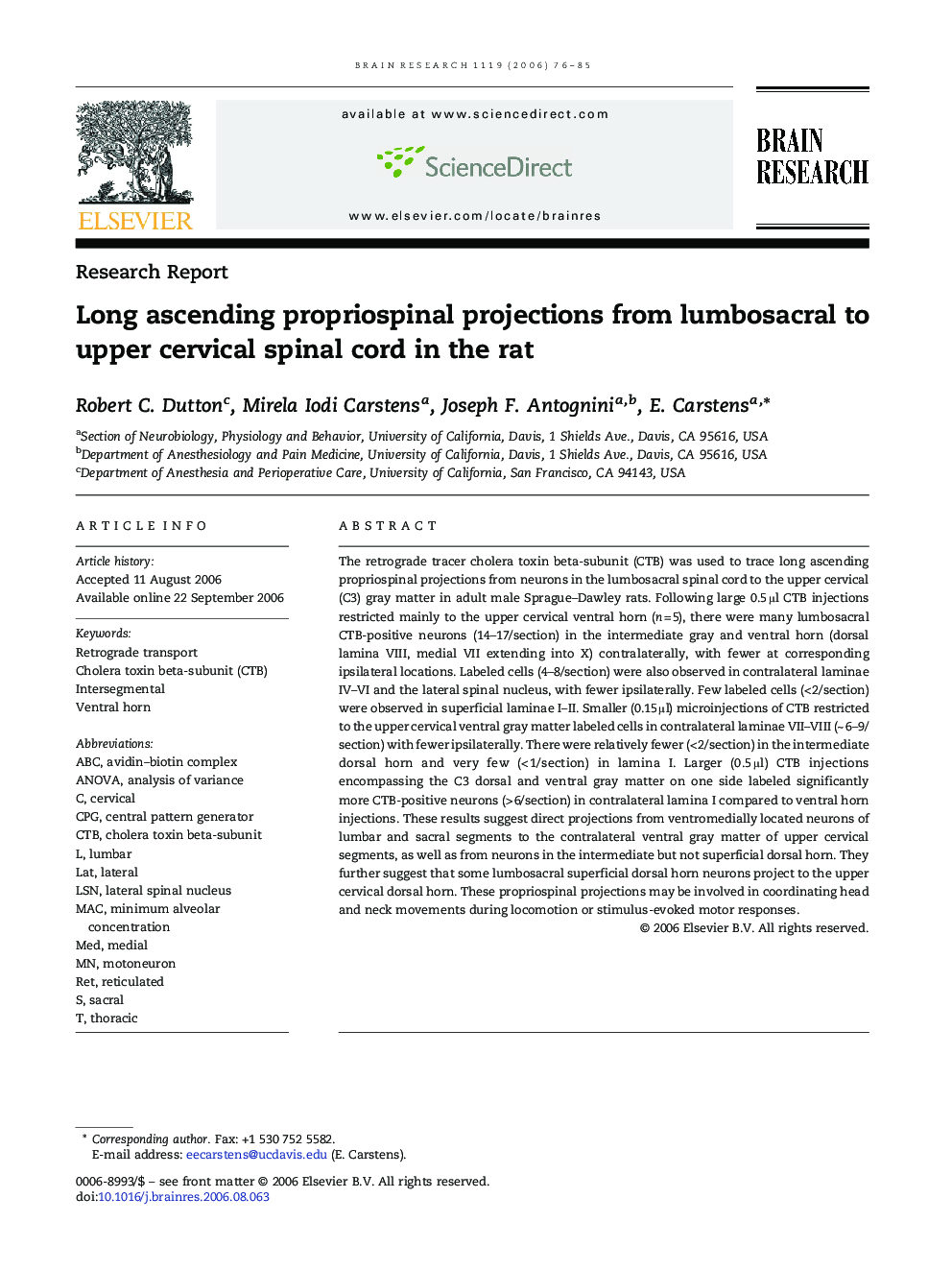 Long ascending propriospinal projections from lumbosacral to upper cervical spinal cord in the rat