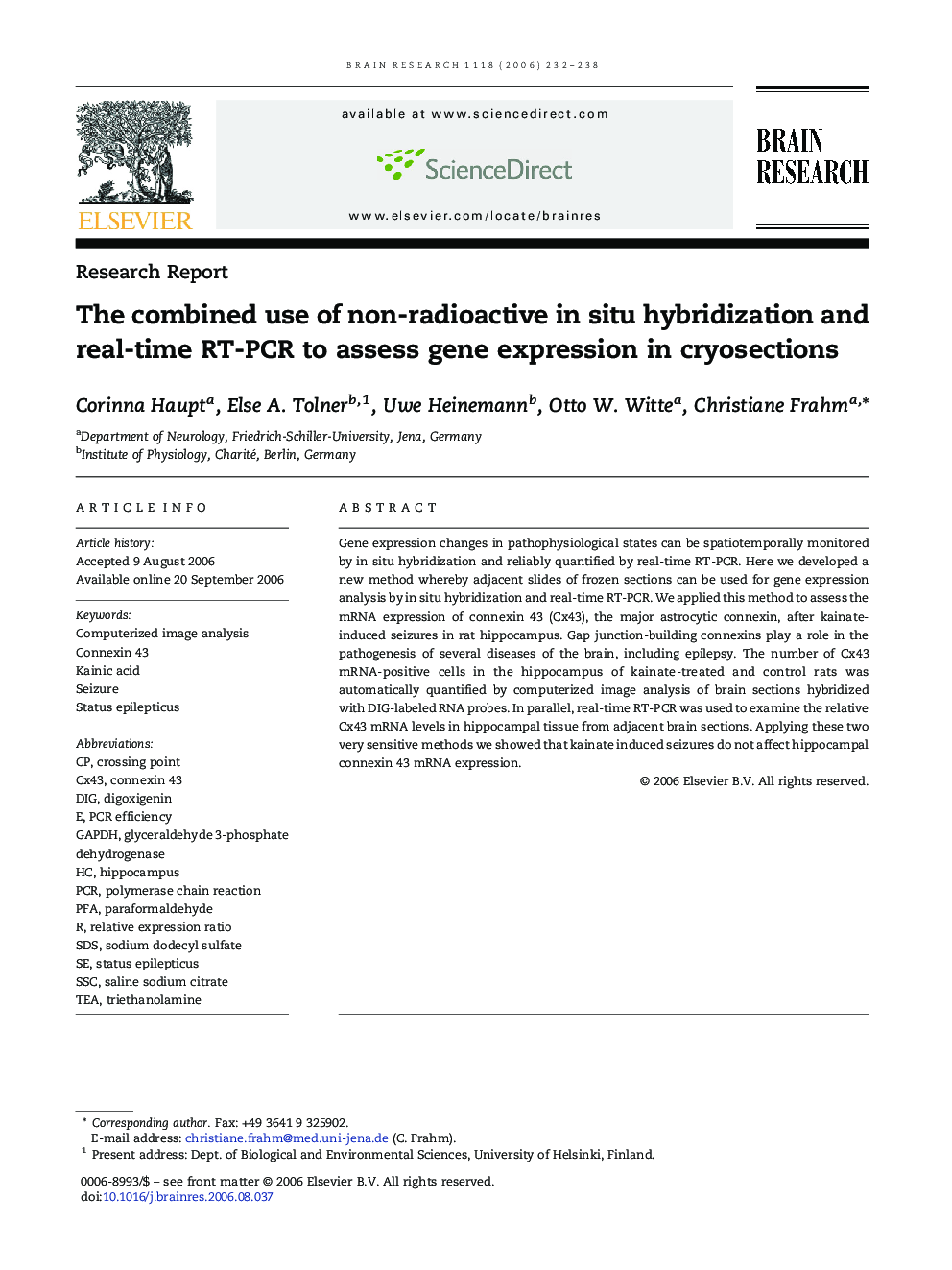 The combined use of non-radioactive in situ hybridization and real-time RT-PCR to assess gene expression in cryosections