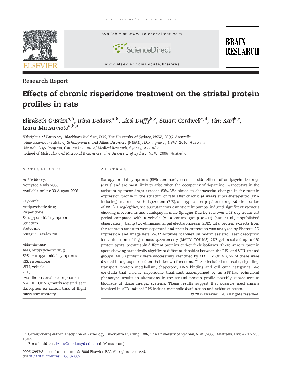 Effects of chronic risperidone treatment on the striatal protein profiles in rats