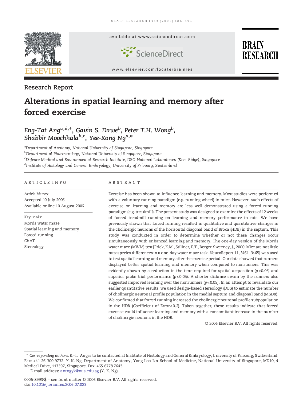 Alterations in spatial learning and memory after forced exercise