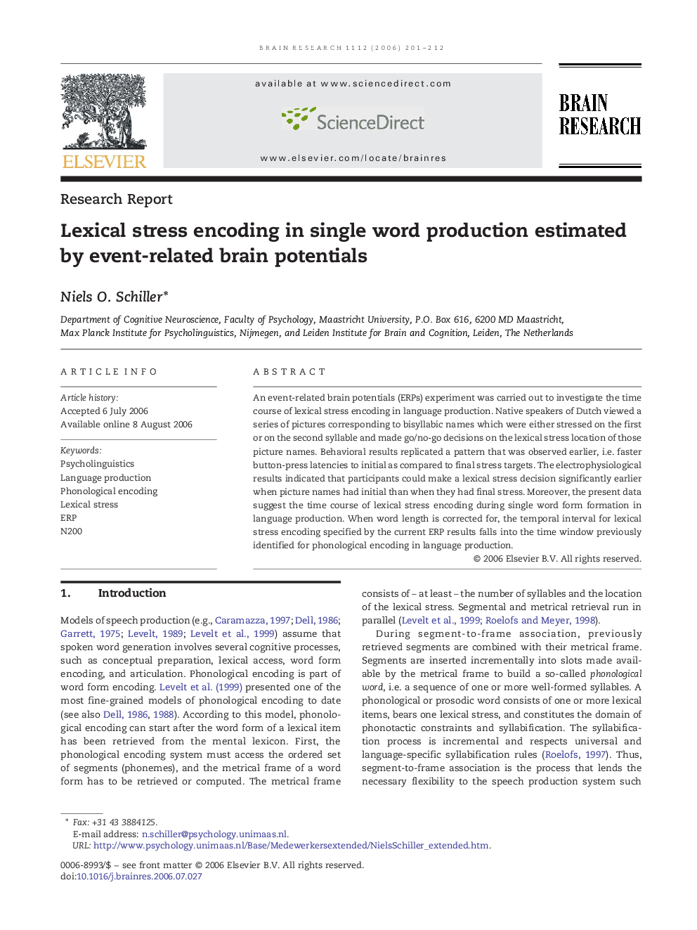 Lexical stress encoding in single word production estimated by event-related brain potentials