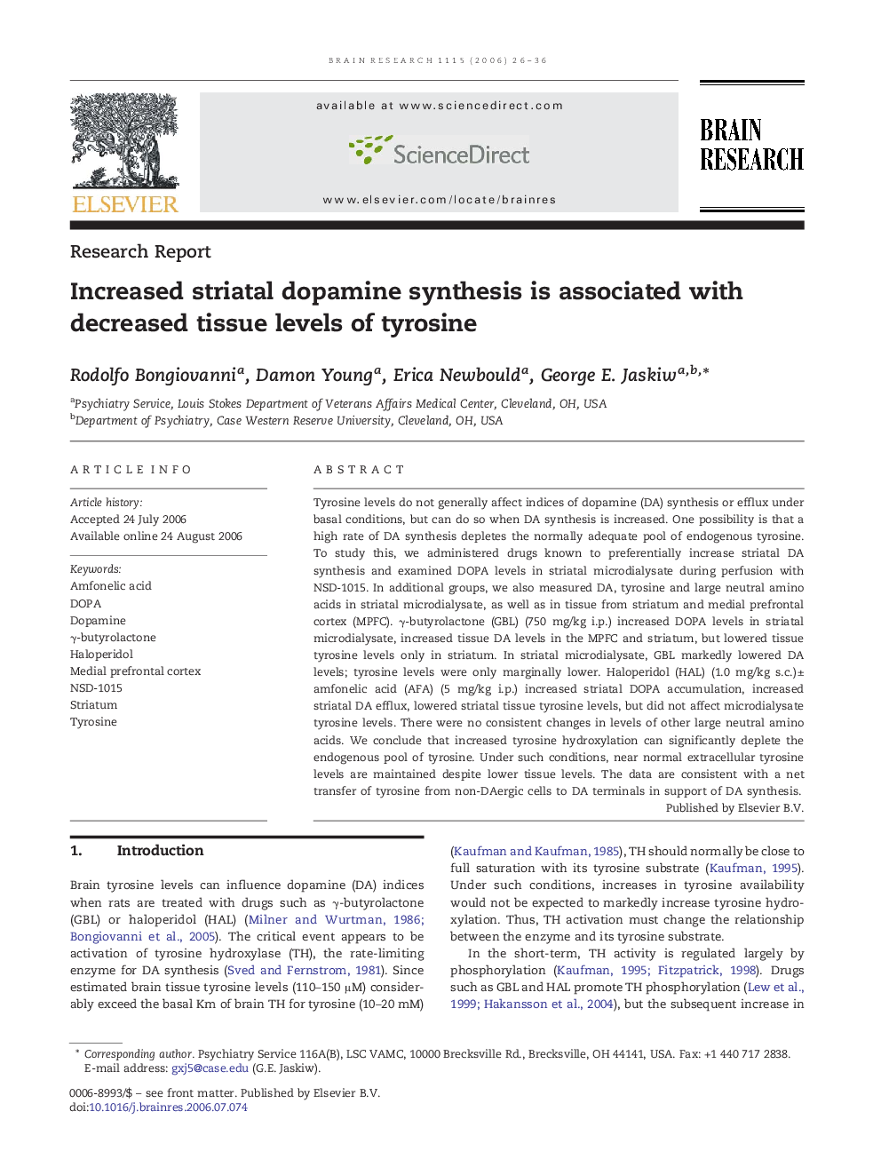 Increased striatal dopamine synthesis is associated with decreased tissue levels of tyrosine