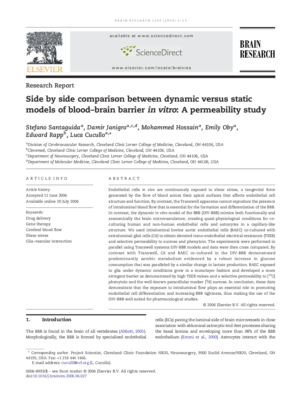 Side by side comparison between dynamic versus static models of blood–brain barrier in vitro: A permeability study