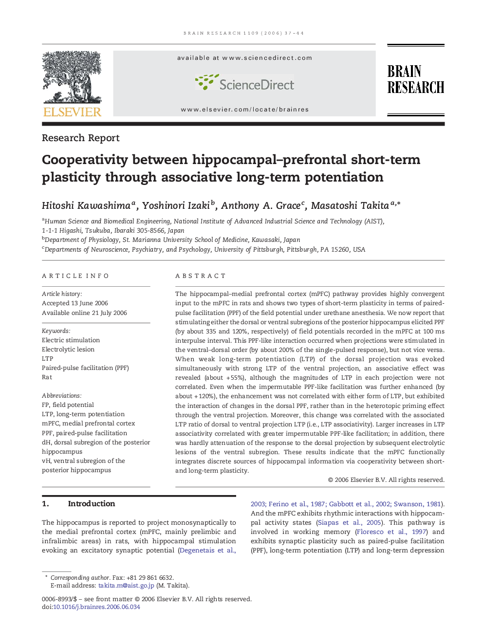 Cooperativity between hippocampal–prefrontal short-term plasticity through associative long-term potentiation