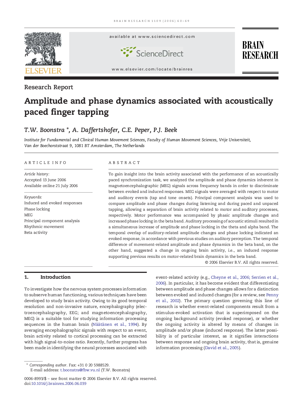 Amplitude and phase dynamics associated with acoustically paced finger tapping