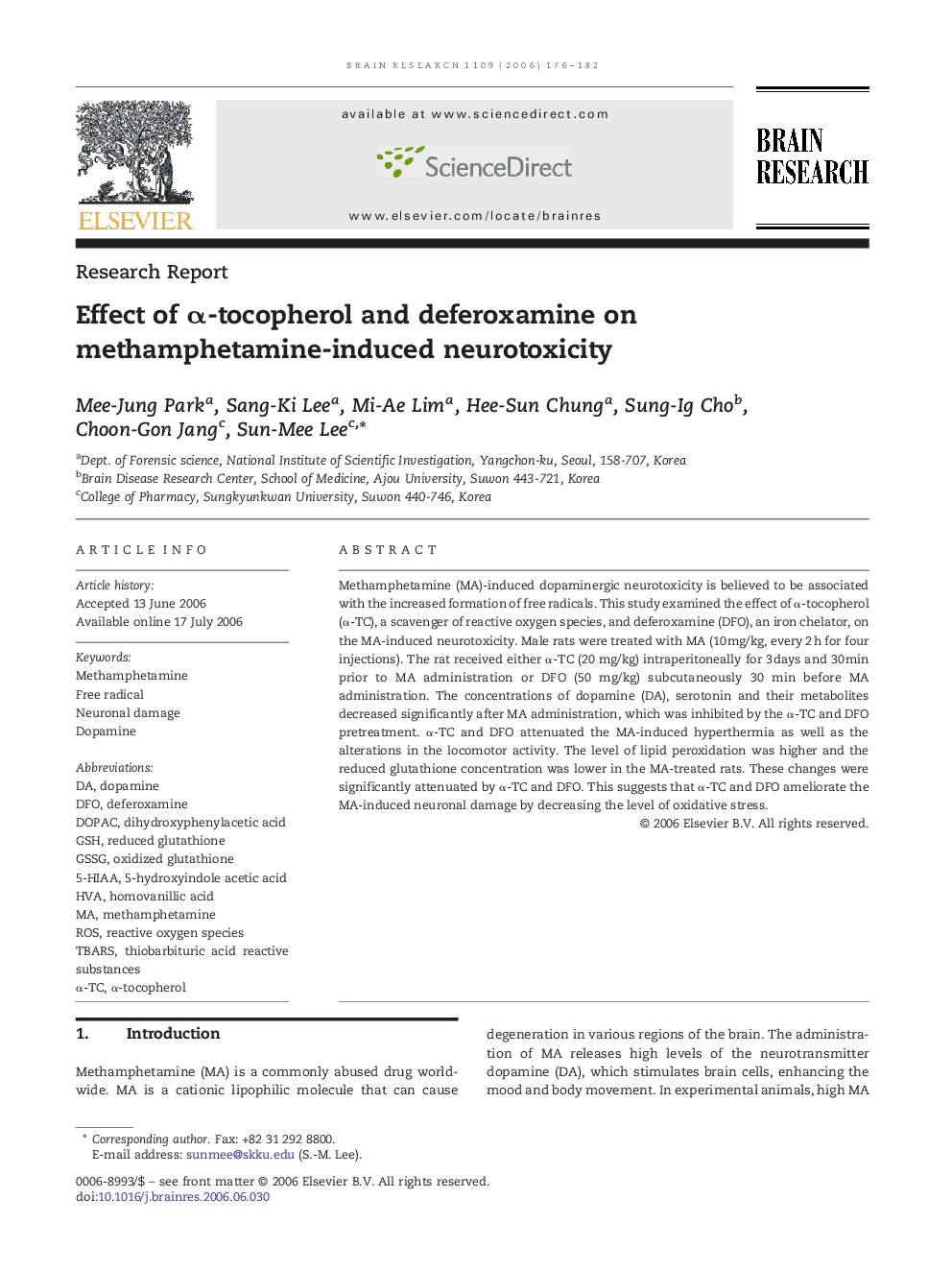 Effect of Î±-tocopherol and deferoxamine on methamphetamine-induced neurotoxicity