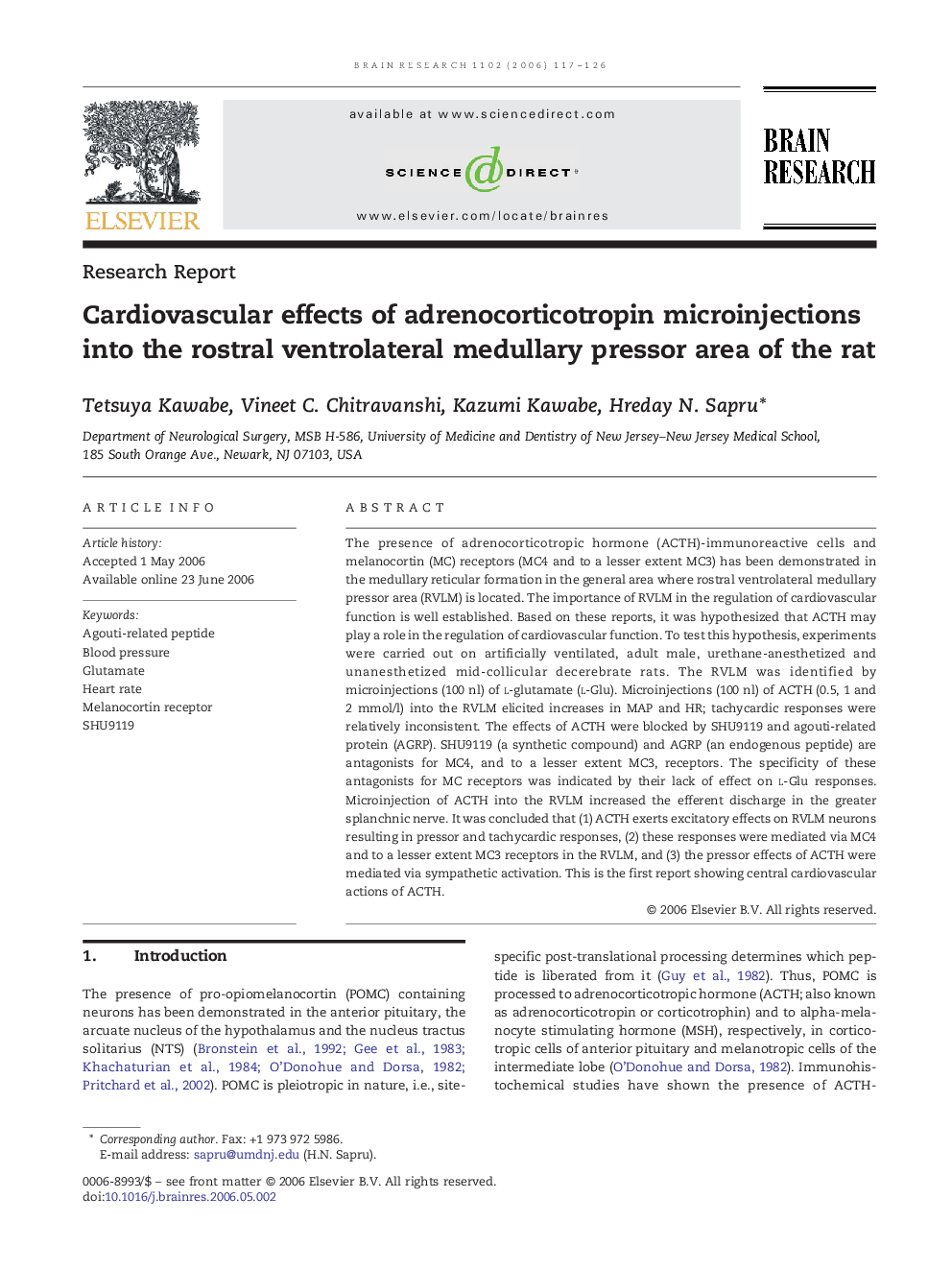 Cardiovascular effects of adrenocorticotropin microinjections into the rostral ventrolateral medullary pressor area of the rat