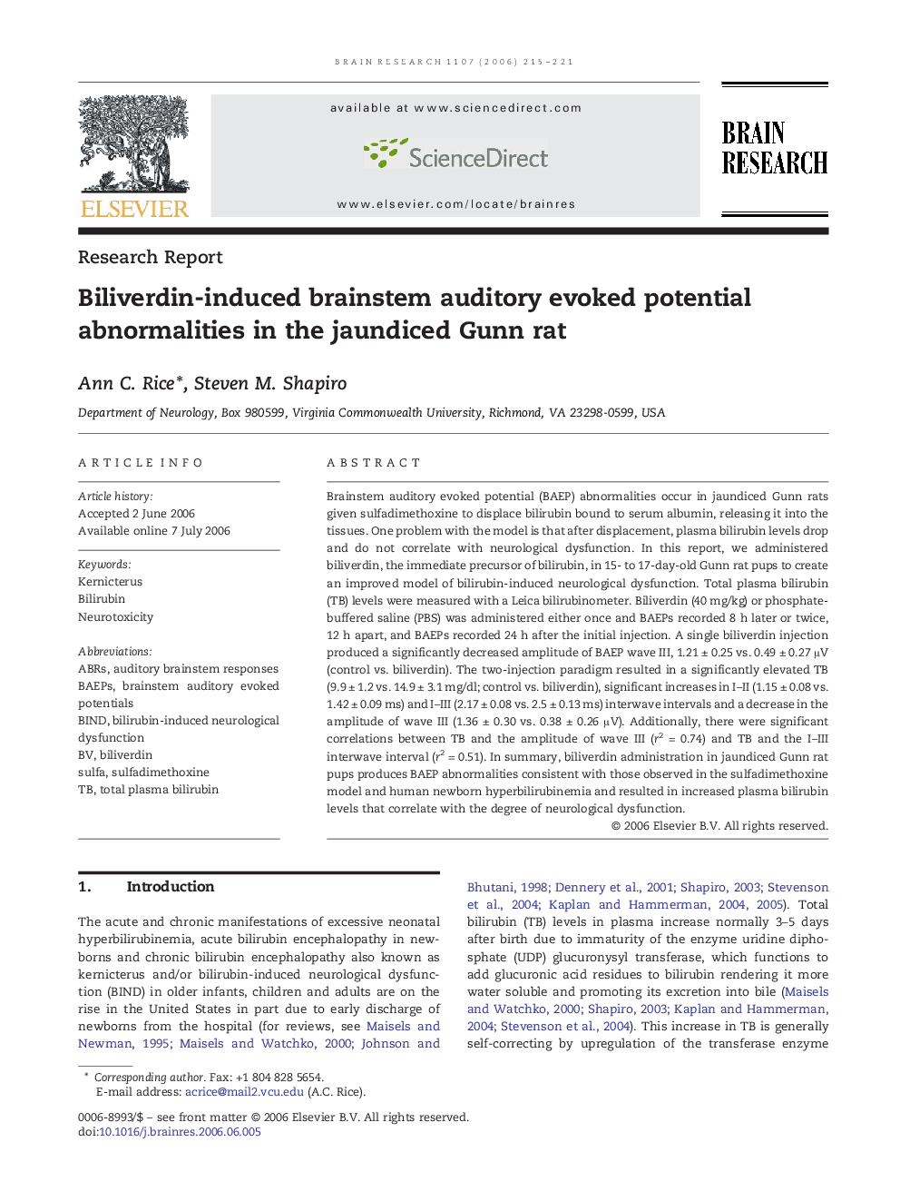 Biliverdin-induced brainstem auditory evoked potential abnormalities in the jaundiced Gunn rat