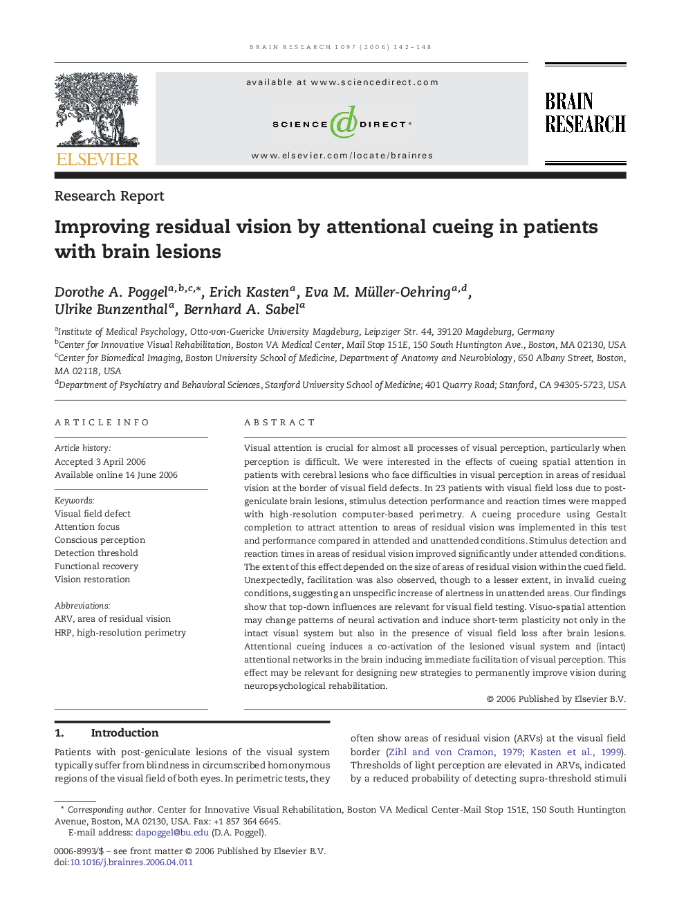 Improving residual vision by attentional cueing in patients with brain lesions