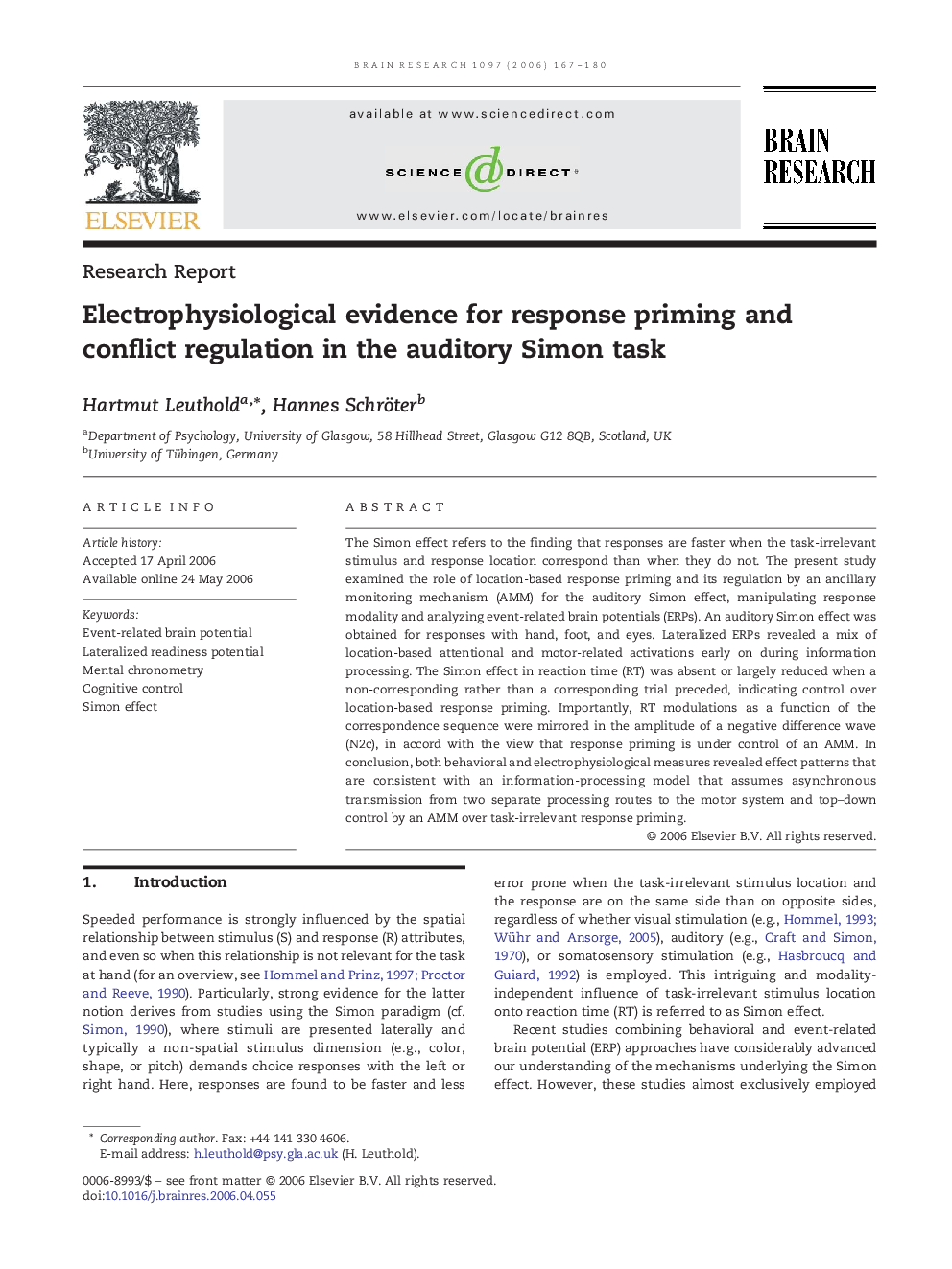 Electrophysiological evidence for response priming and conflict regulation in the auditory Simon task