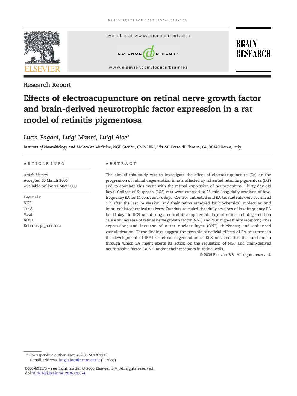 Effects of electroacupuncture on retinal nerve growth factor and brain-derived neurotrophic factor expression in a rat model of retinitis pigmentosa