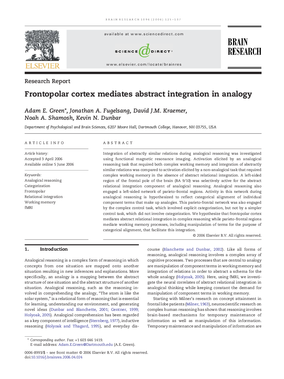 Frontopolar cortex mediates abstract integration in analogy