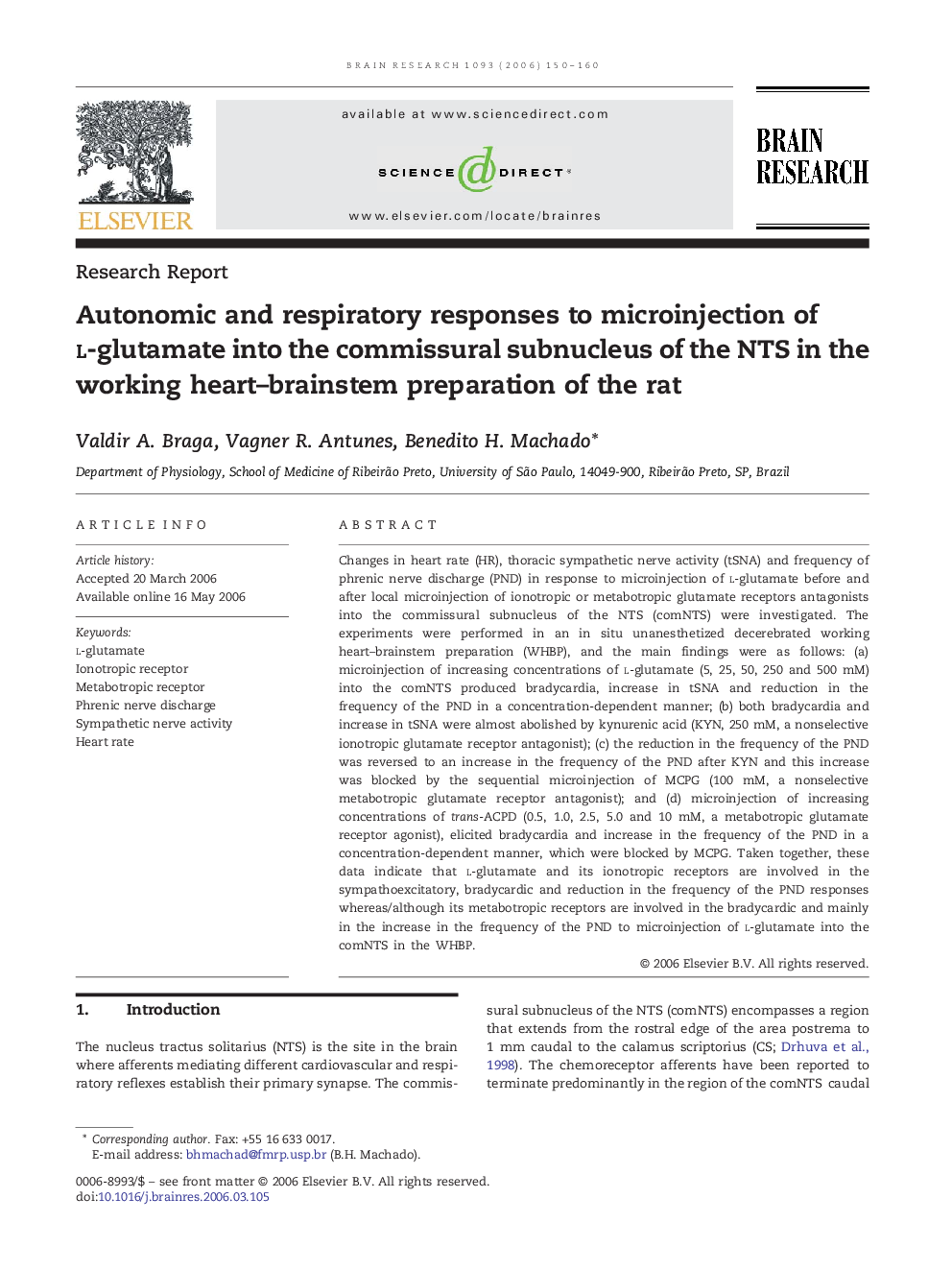 Autonomic and respiratory responses to microinjection of l-glutamate into the commissural subnucleus of the NTS in the working heart-brainstem preparation of the rat