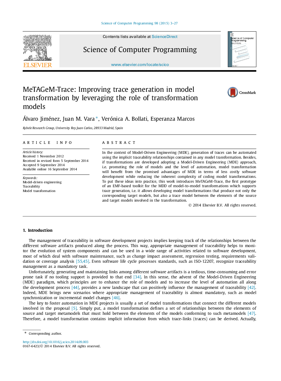 MeTAGeM-Trace: Improving trace generation in model transformation by leveraging the role of transformation models