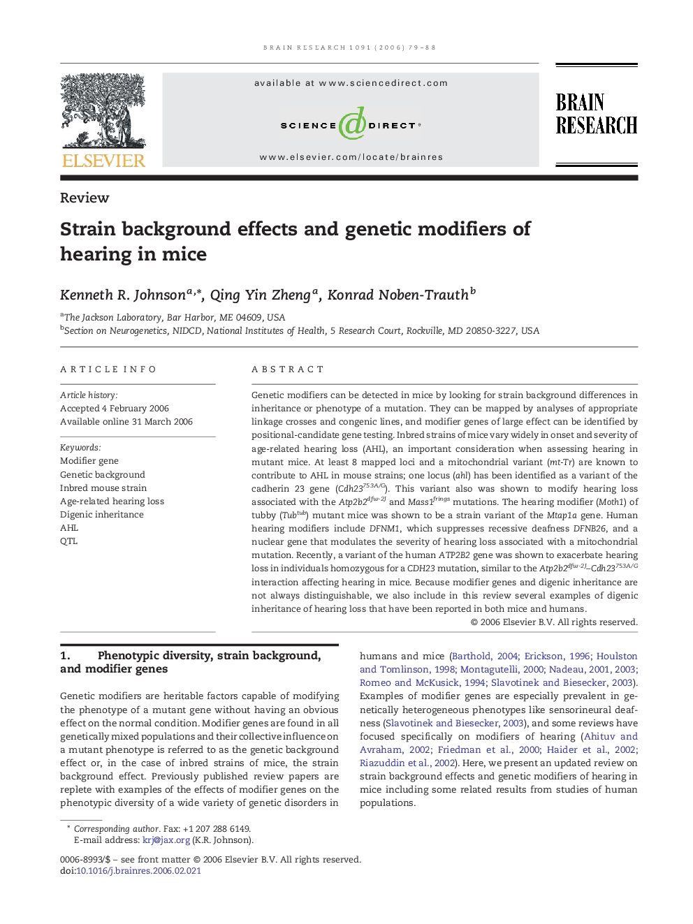 Strain background effects and genetic modifiers of hearing in mice